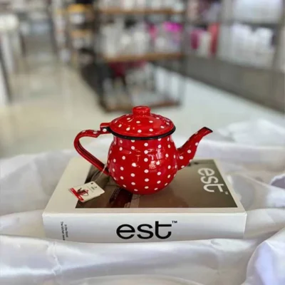 قوری لعابی قرمز خال خالی EBRU کد METAL-11 NO