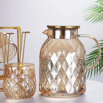 پارچ و لیوان پیرکس شامپاینی طرح دیاموند درب استیل وارداتی