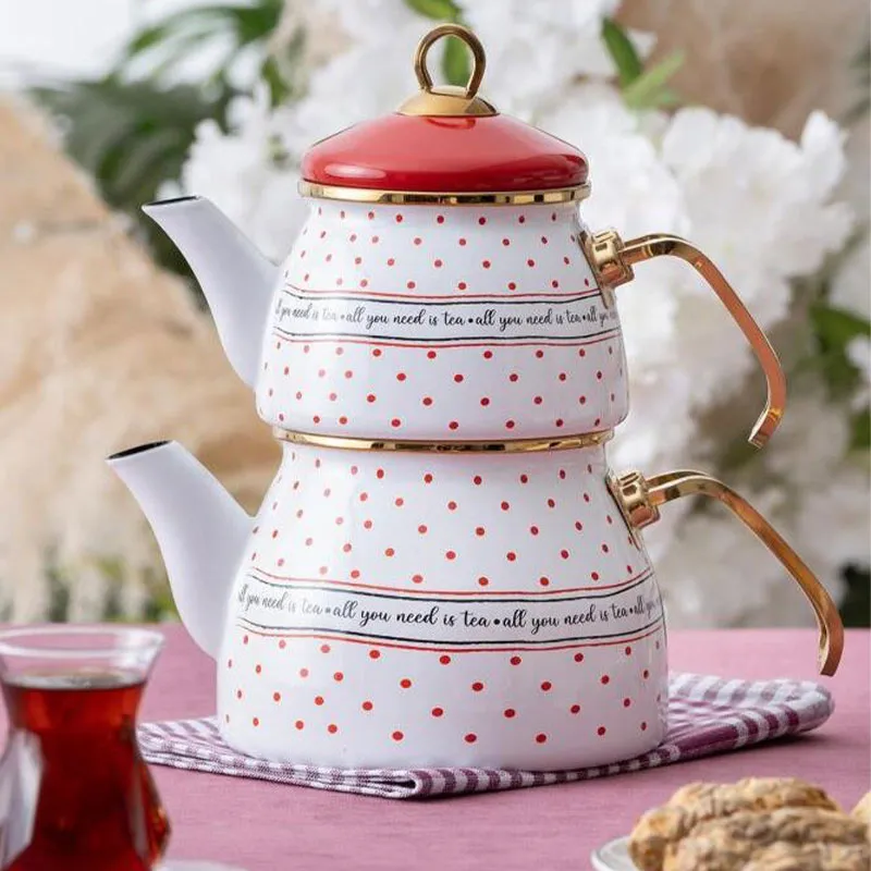 کتری-قوری-لعابی-خال-قرمز-آجار-ACAR-XAP-06499