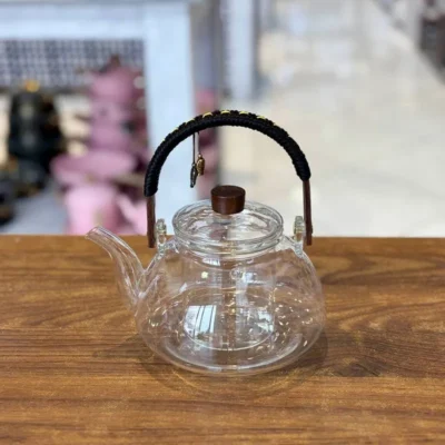 قوری پیرکس شعله مستقیم آویزدار وارداتی دسته بامبو